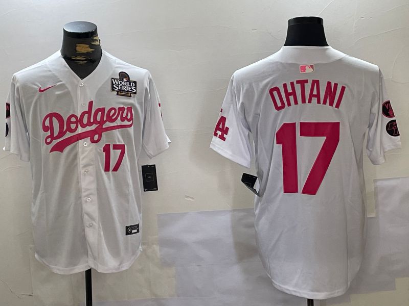 Men Los Angeles Dodgers 17 Ohtani White pink joint name 2024 Nike MLB Jersey style 1027